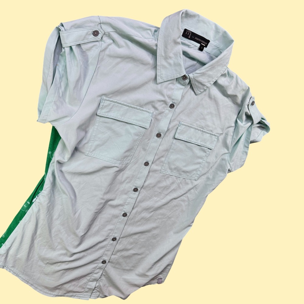 Novara Commuter Button Up Shirt Women S Bicycle Print Back Mint Green Bike REI